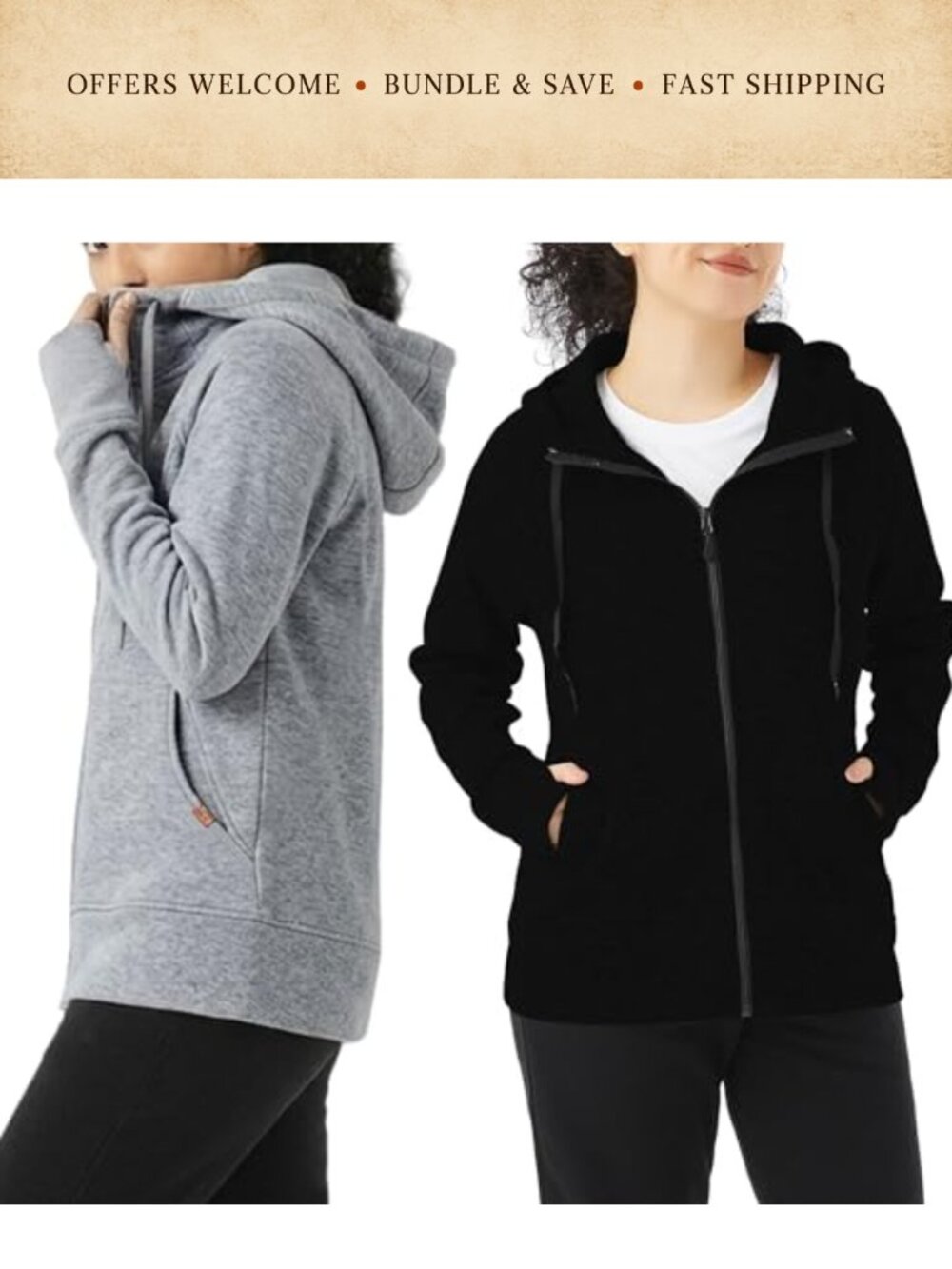 2-Pack Women's Full Zip Fleece Hoodies High Neck Zip Up Sweatshirts